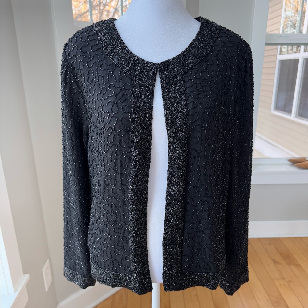 Vintage Dressbarn Collection Black Fully Beaded Long Sleeve Dressy Jacket Small